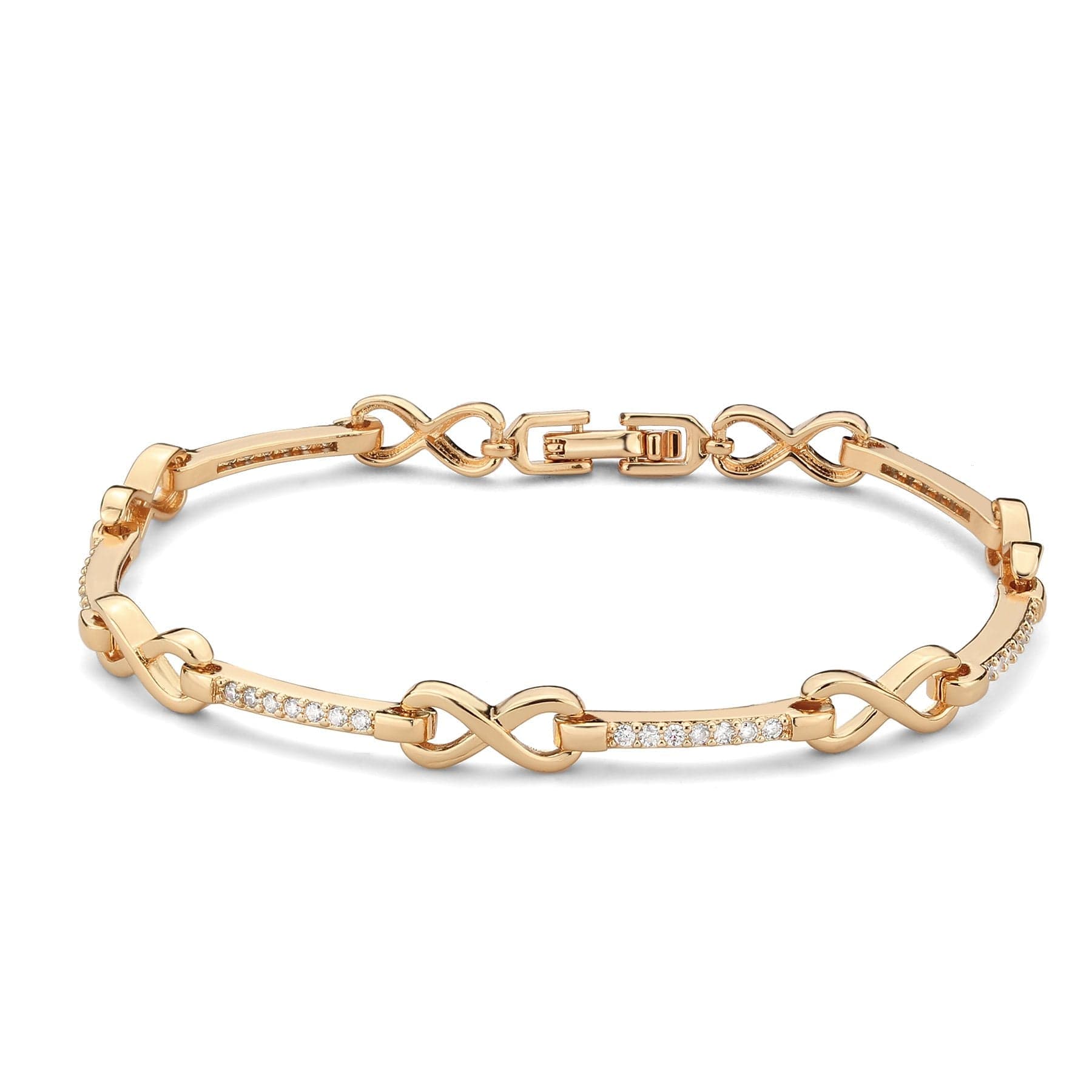 Brass Rose Gold CZ Infinity Bar Link Bracelet