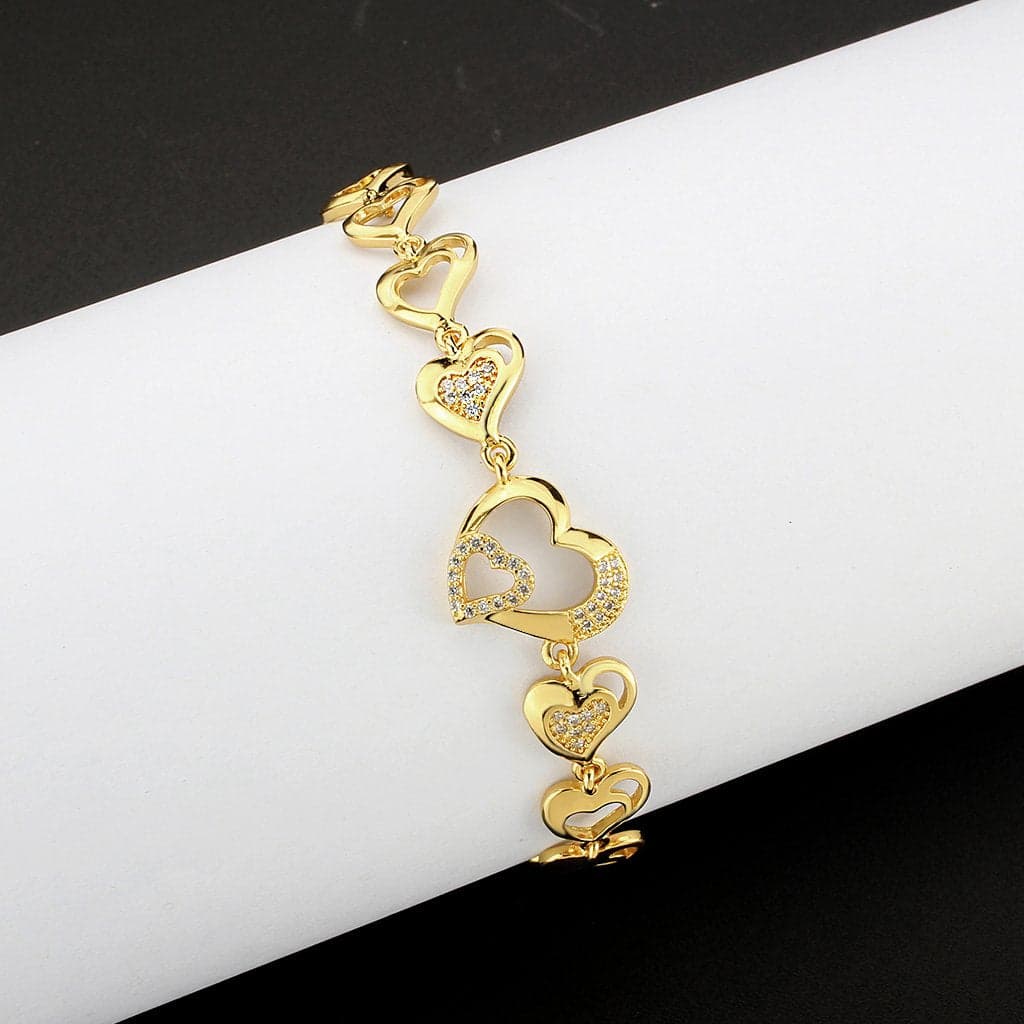 Brass Gold CZ Open Heart Link Bracelet | The Stainless Jewelry