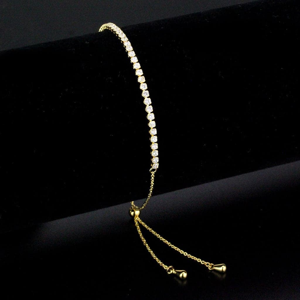Brass Gold CZ Tennis Adjustable Slider Bracelet