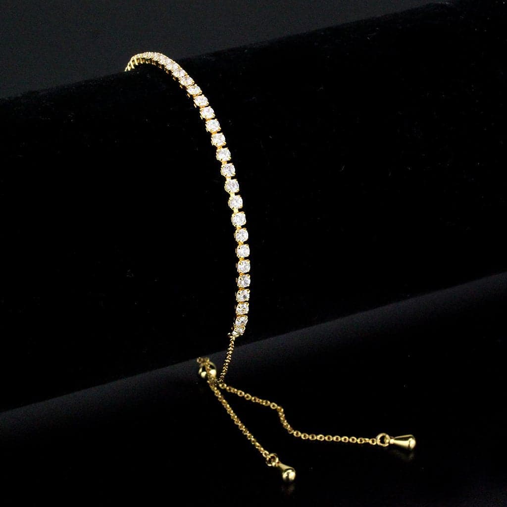 Brass Gold CZ Tennis Adjustable Bolo Slider Bracelet