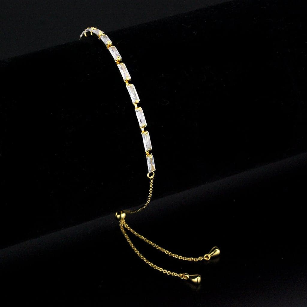 Brass Gold CZ Baguette Bar Link Slider Bracelet