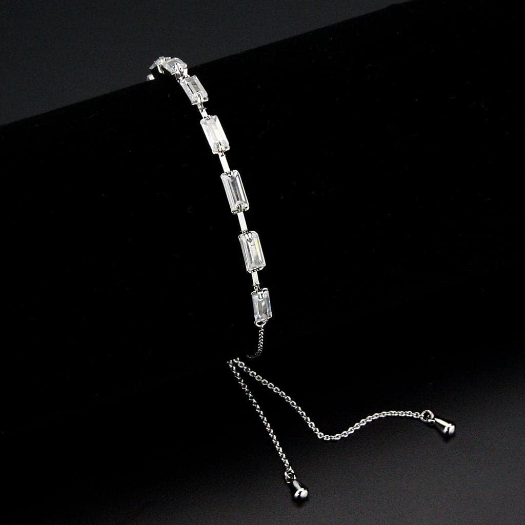 Brass CZ Emerald-Cut Bar Link Slider Bracelet