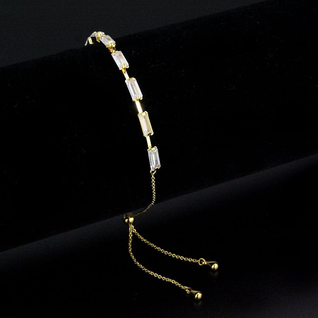 Brass Gold CZ Baguette Link Bolo Bracelet | The Stainless Jewelry
