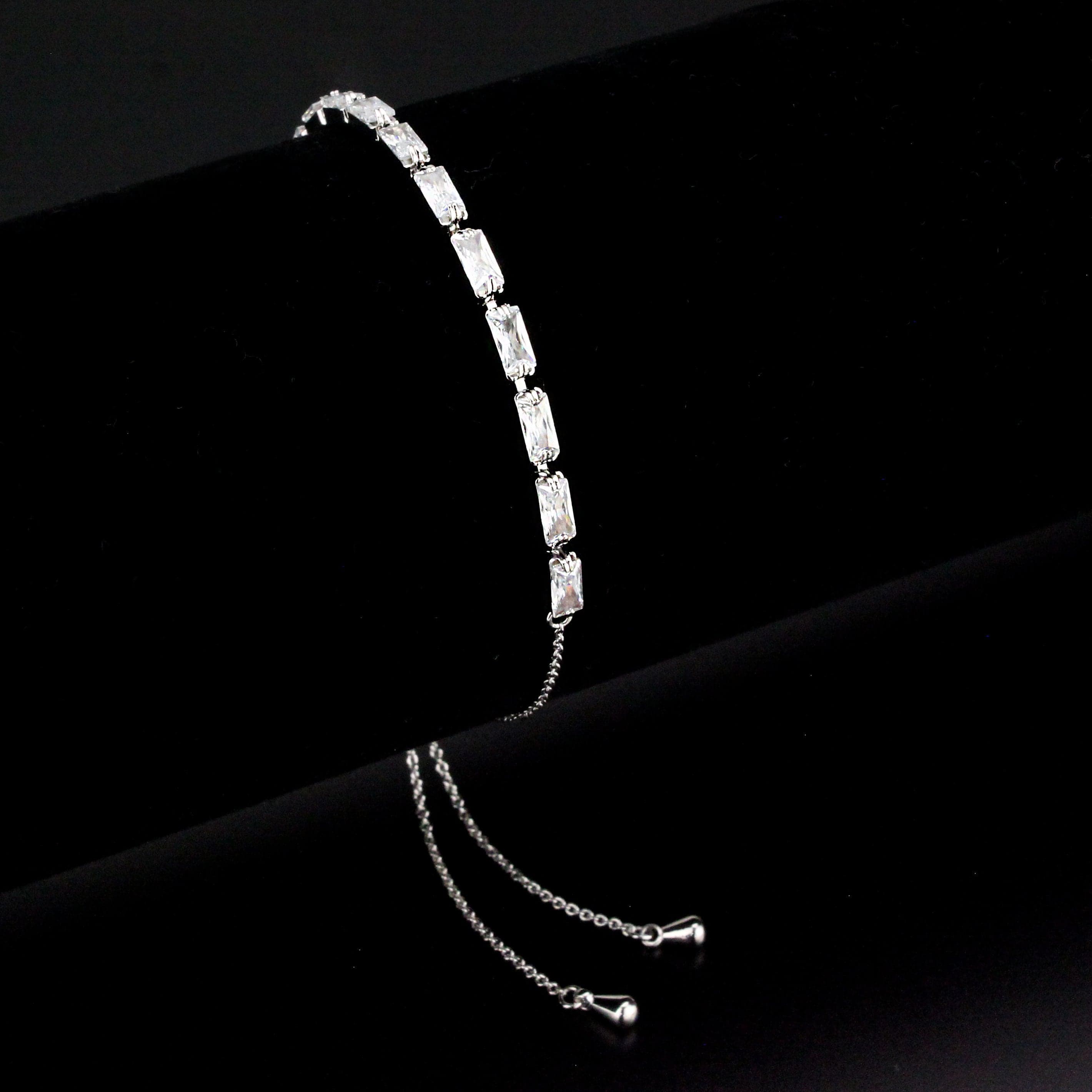 Brass CZ Asscher-Cut Bar Link Slider Bracelet