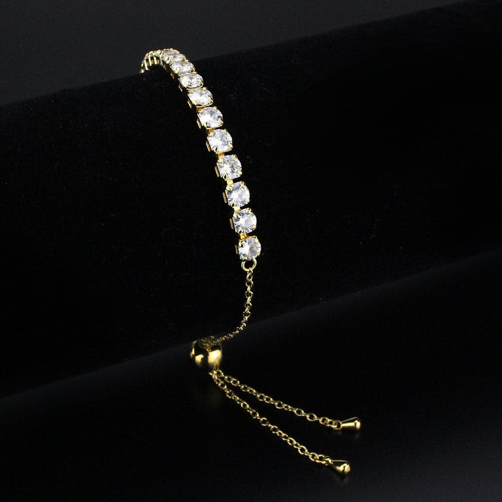 Brass Gold CZ Round Tennis Bolo Large Bracelet