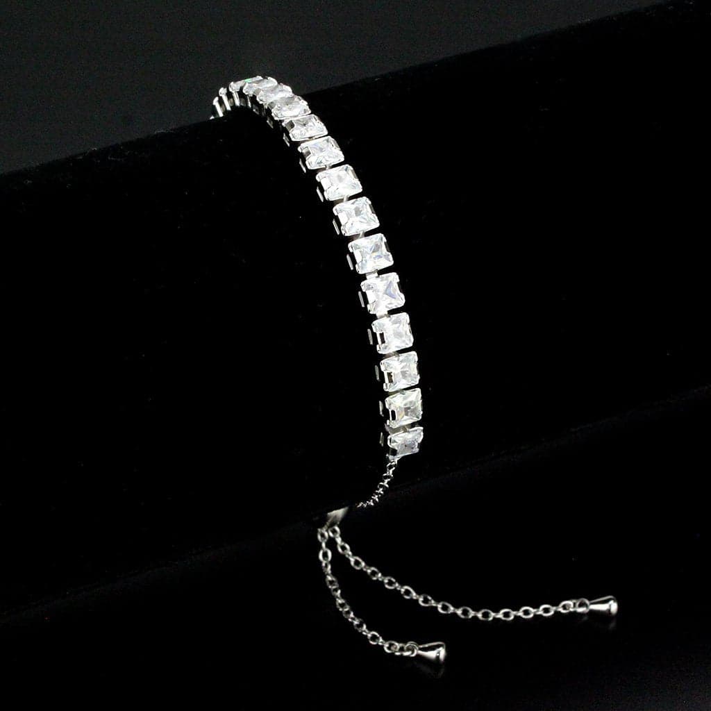 Brass CZ Cushion-Cut Tennis Slider Bracelet