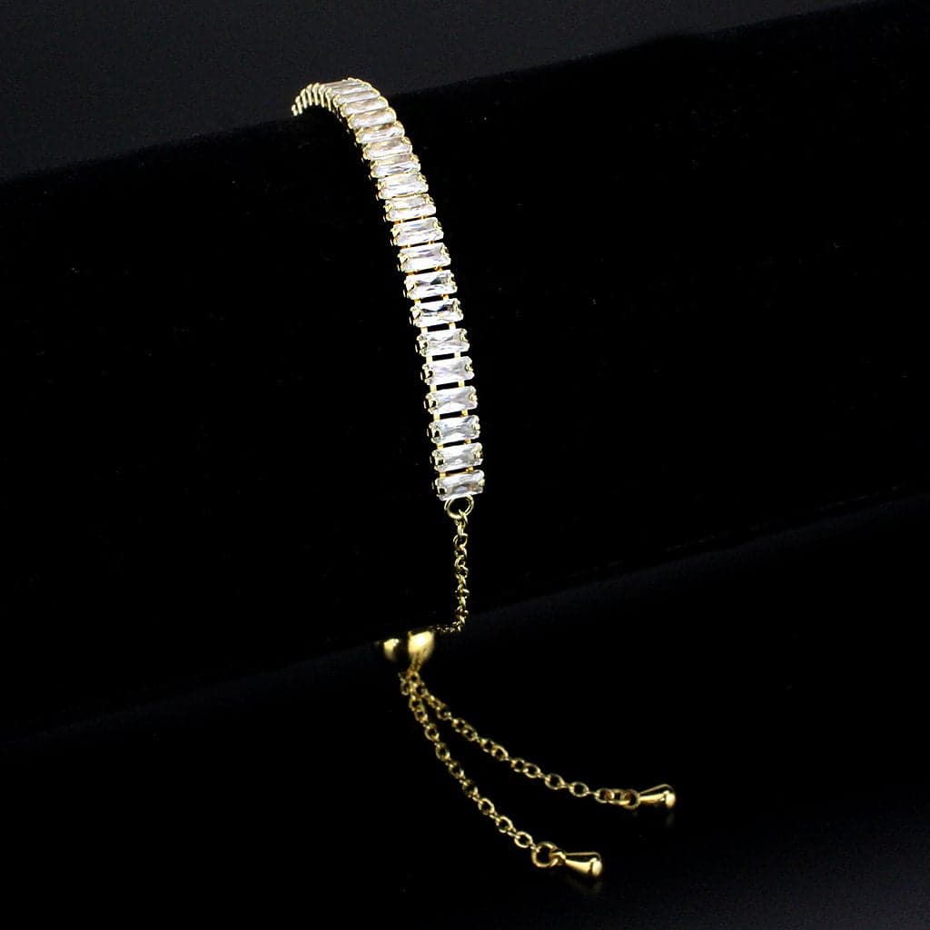 Brass Gold CZ Baguette Tennis Bolo Bracelet
