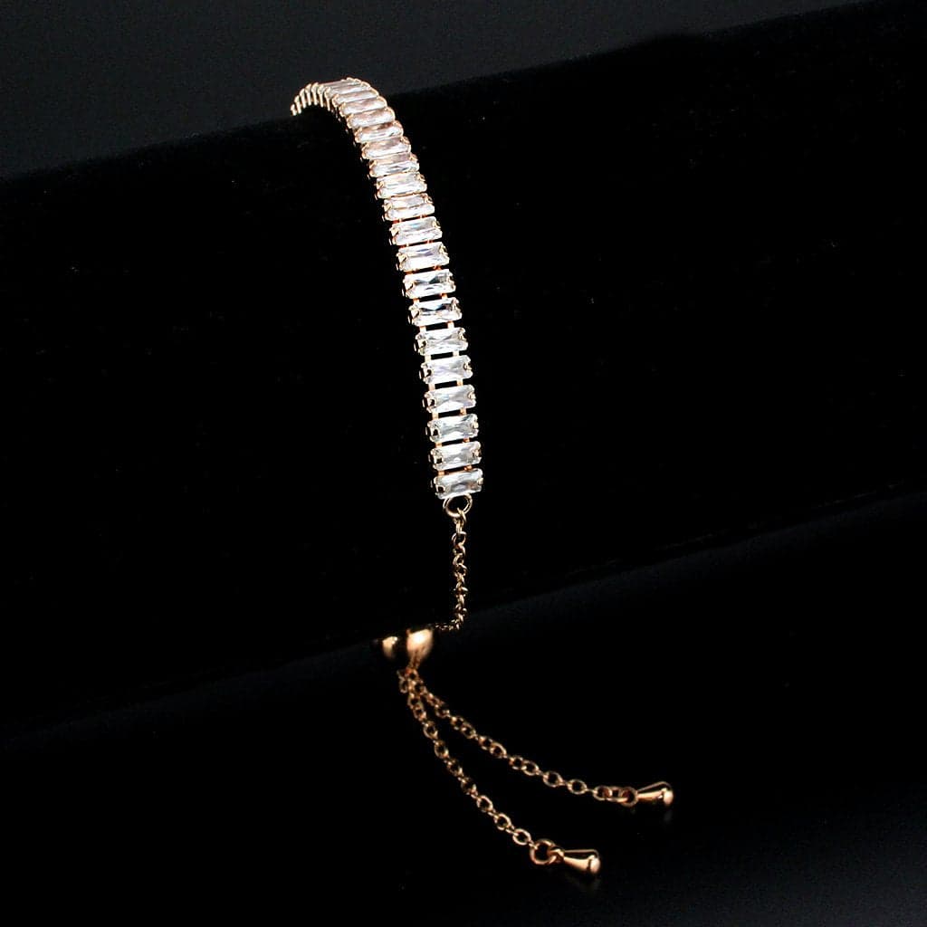 Brass Rose Gold CZ Baguette Tennis Bolo Ring