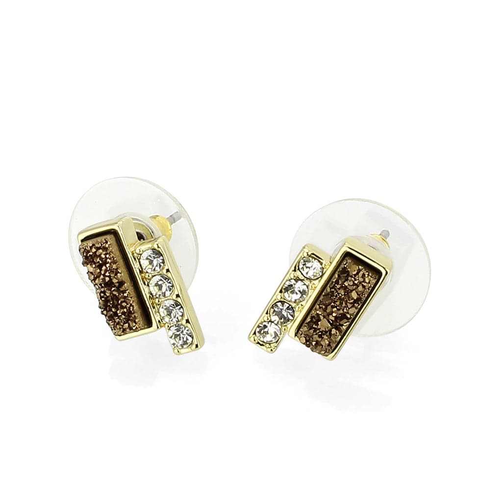Brass Gold Bronze Druzy Rectangle CZ Stud Earrings