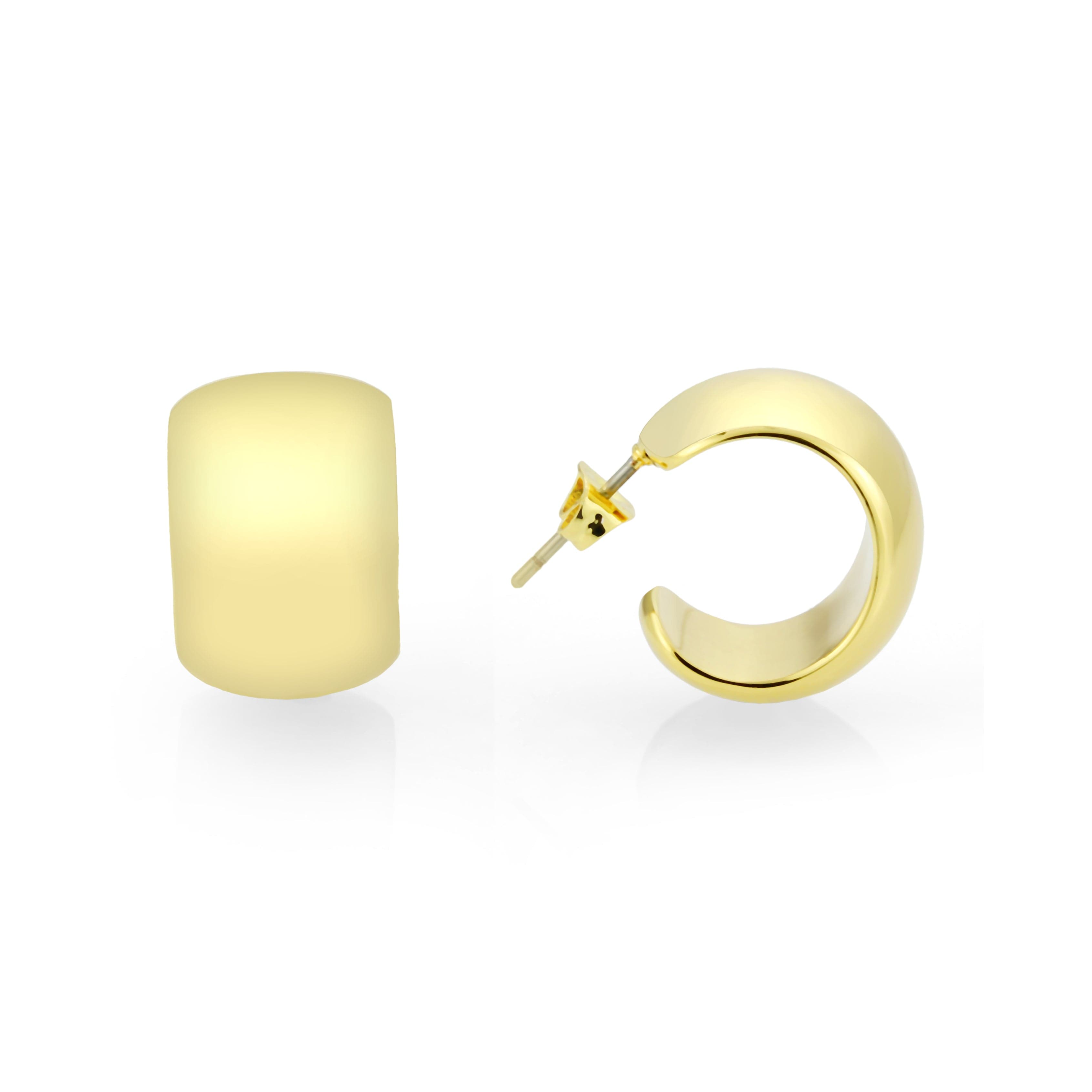 Brass Gold Polished Wide Huggie Earrings | The Stainless Jewelry