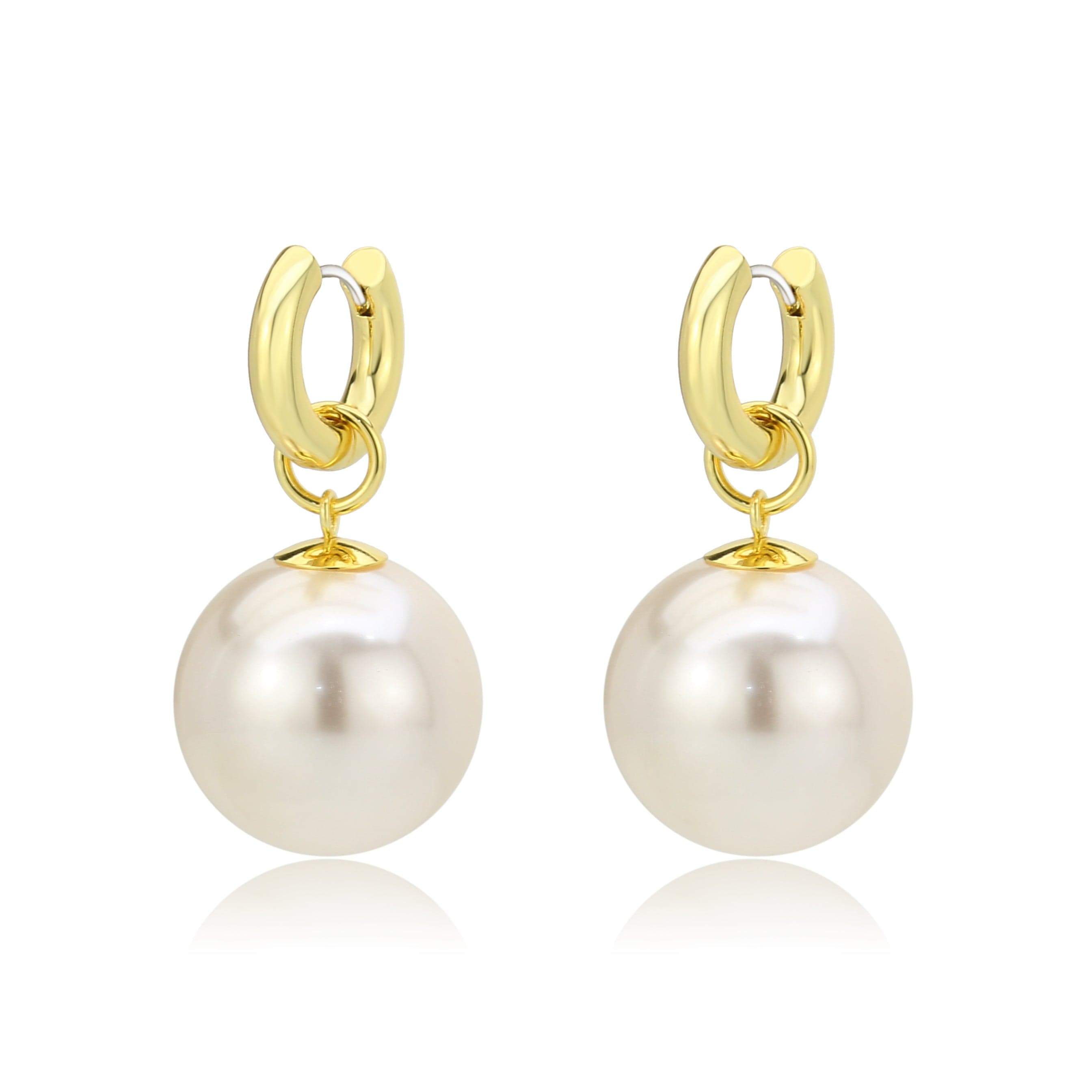 Brass Gold Pearl Dangle Huggie Drop Earrings