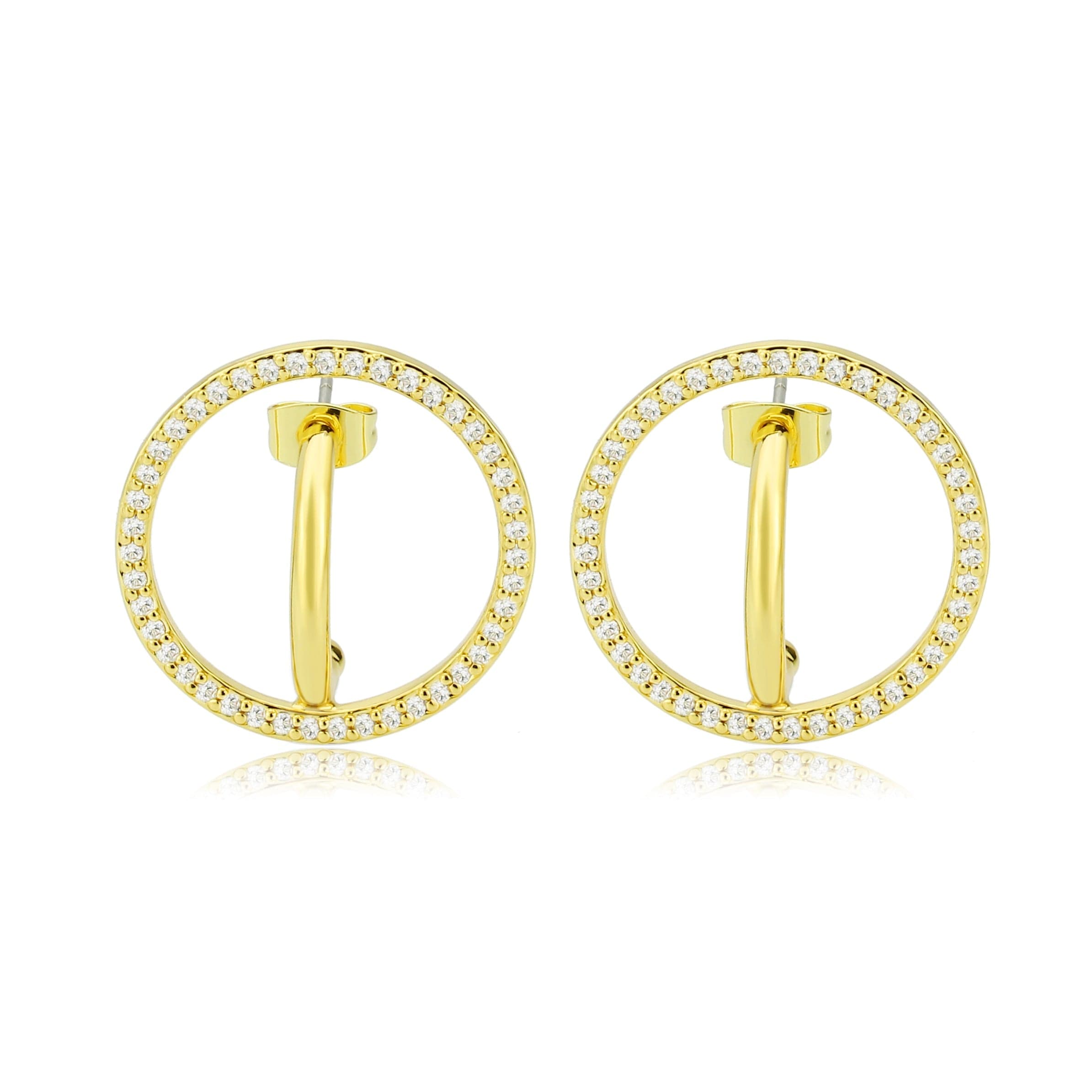 Brass Gold CZ Pave Open Circle Stud Earrings