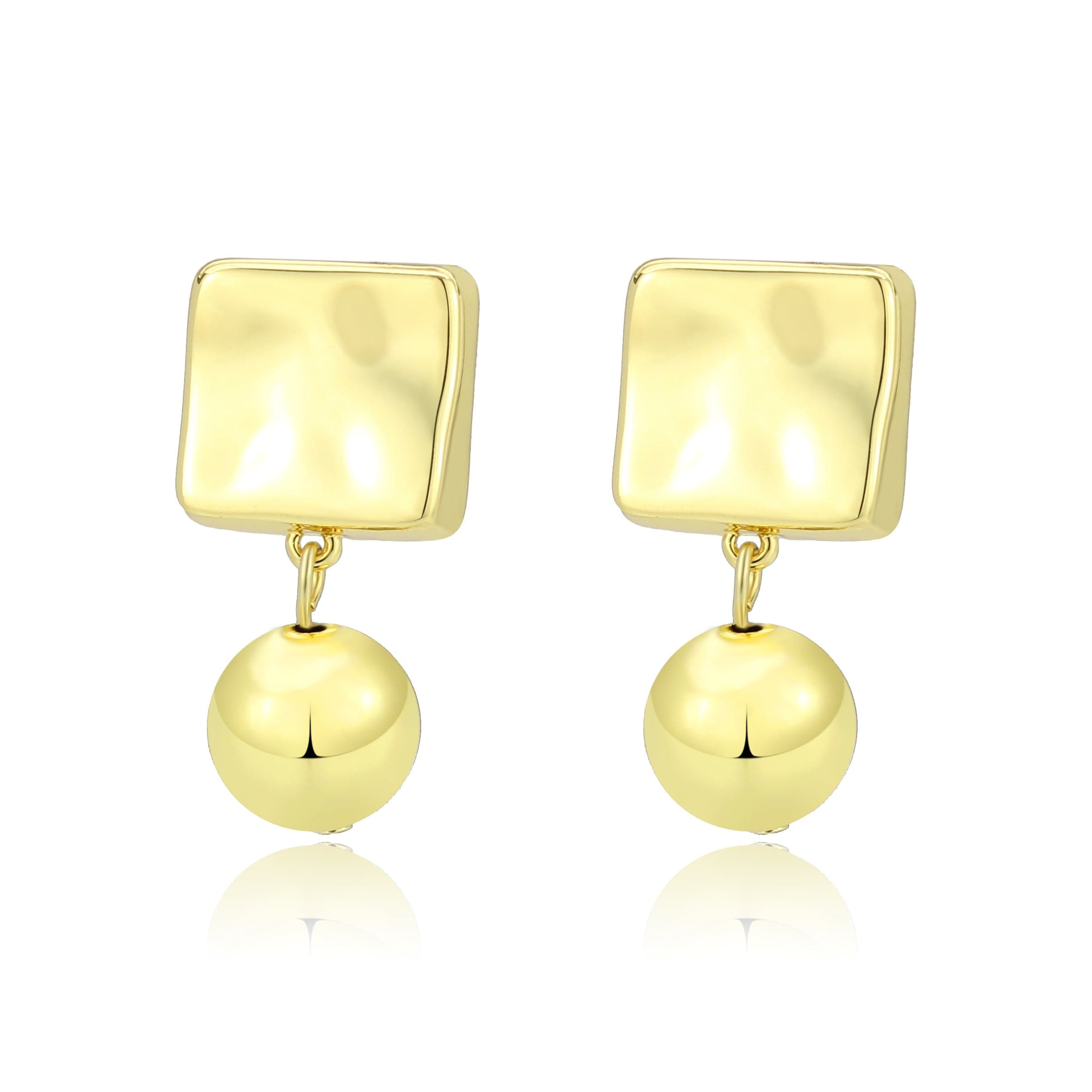 Brass Gold Square Cushion Ball Dangle Drop Earrings