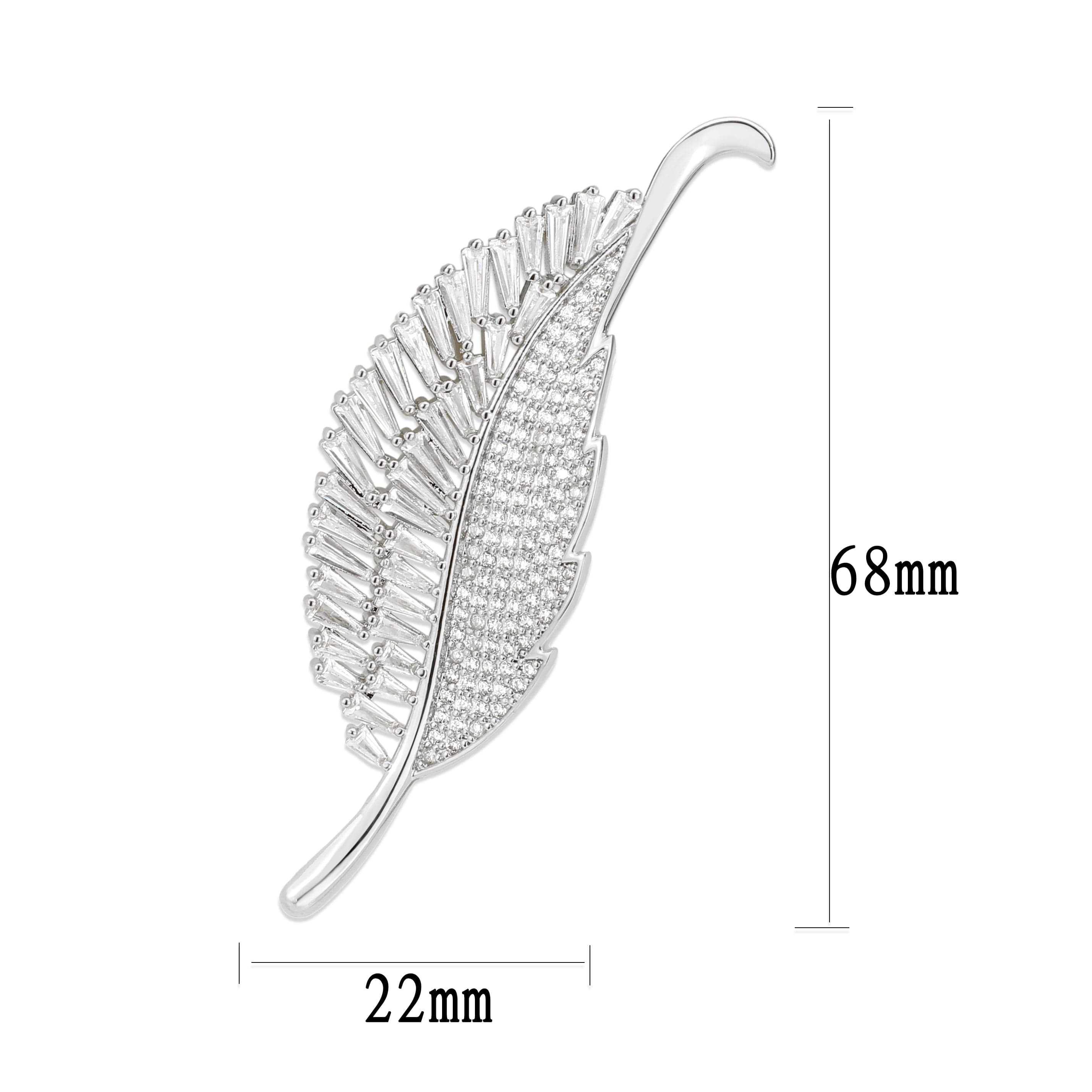 Brass CZ Baguette Feather Leaf Brooch | The Stainless Jewelry