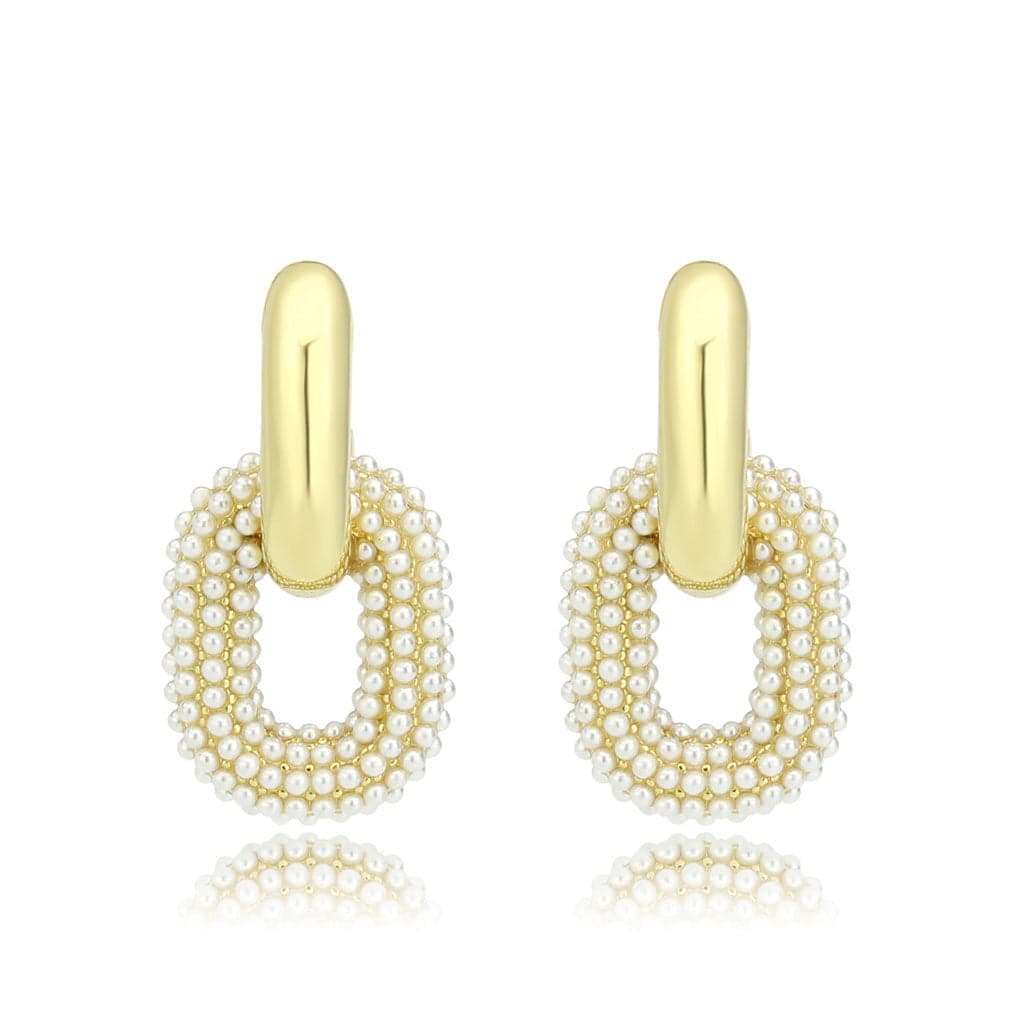 Brass Gold Pearl Encrusted Oval Door Knocker Drop Earrings