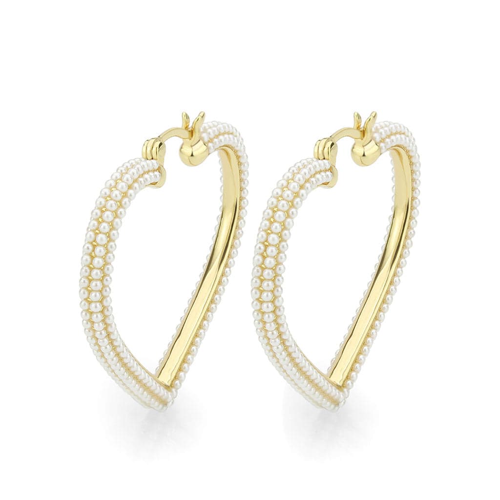 Brass Gold Pearl Encrusted Twisted Hoop Earrings