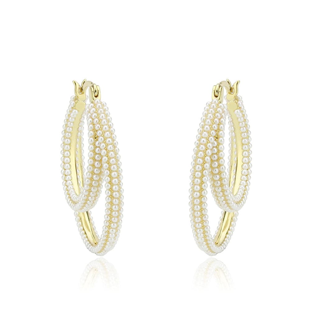 Brass Gold Pearl Marquise Overlay Hoop Earrings