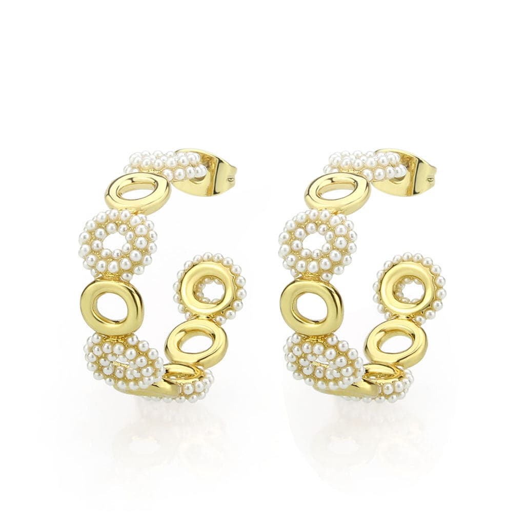 Brass Gold Pearl Encrusted Chain Link Cuff Earrings