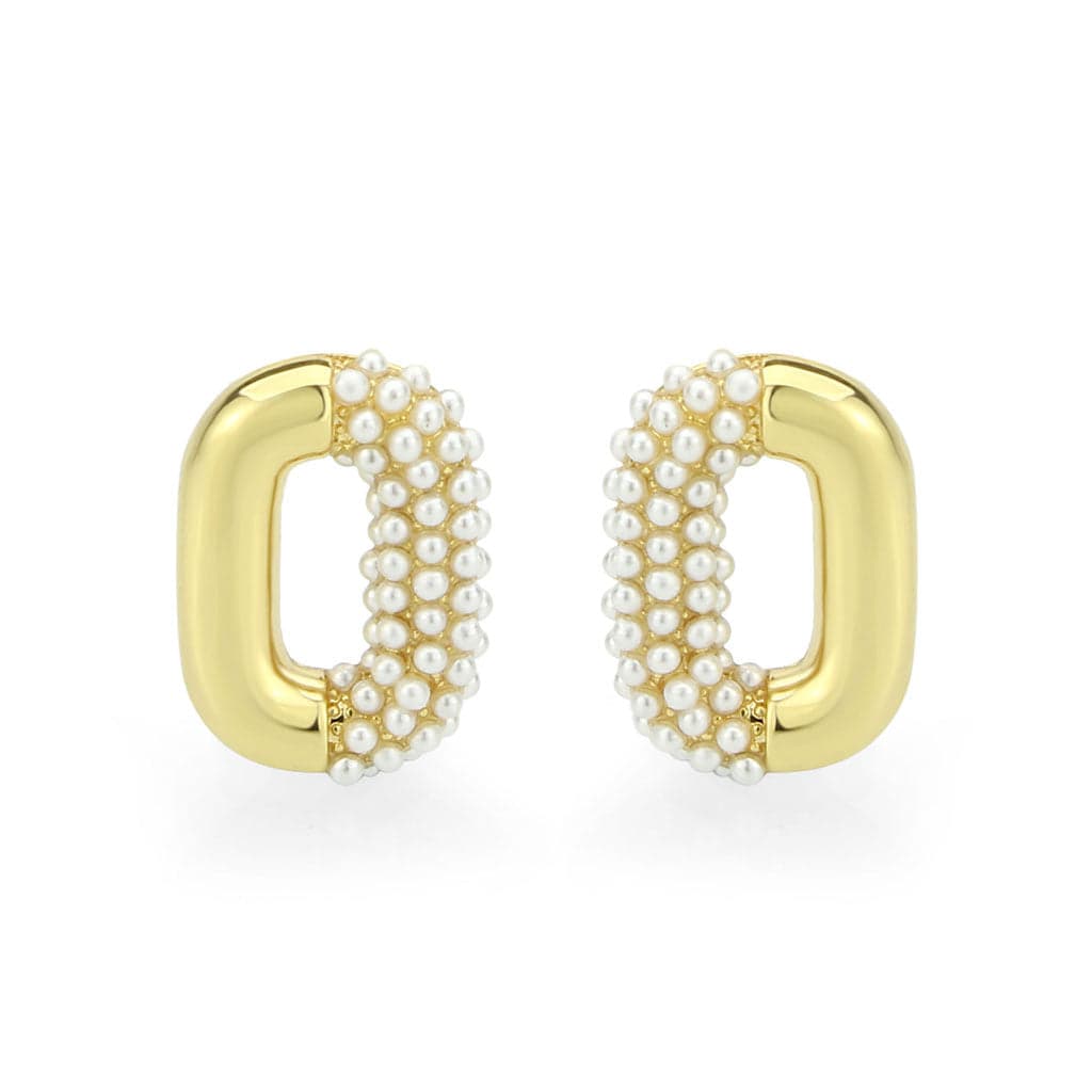 Brass Gold Pearl Encrusted Pill Huggie Earrings