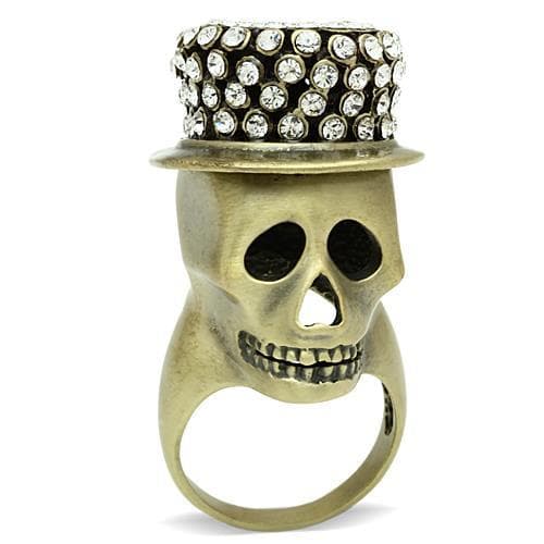 Brass Bronze Skull Top Hat CZ Ring | The Stainless Jewelry