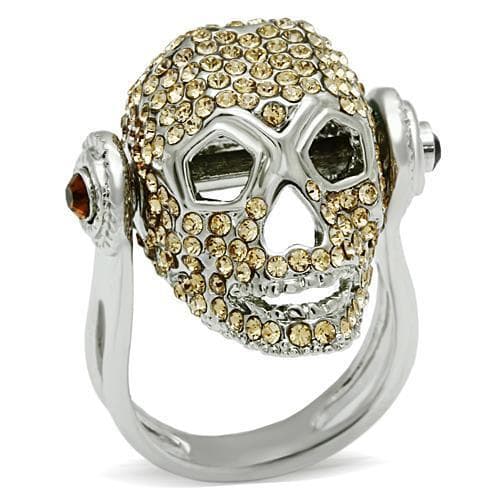 Brass Gold Champagne CZ Skull Ring | The Stainless Jewelry