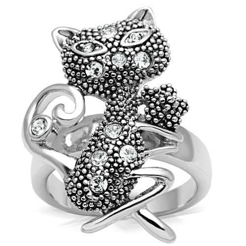 Brass Antique Silver Beaded Cat Ring | The Stainless Jewelry