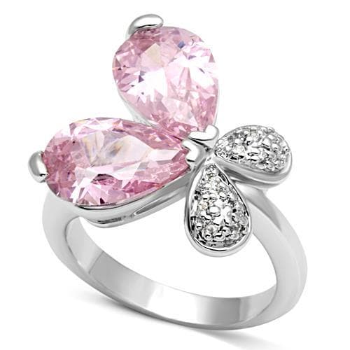 Brass Pink CZ Pear Butterfly Clover Ring | The Stainless Jewelry