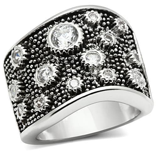 Brass Beaded CZ Starburst Wide Band Ring | The Stainless Jewelry