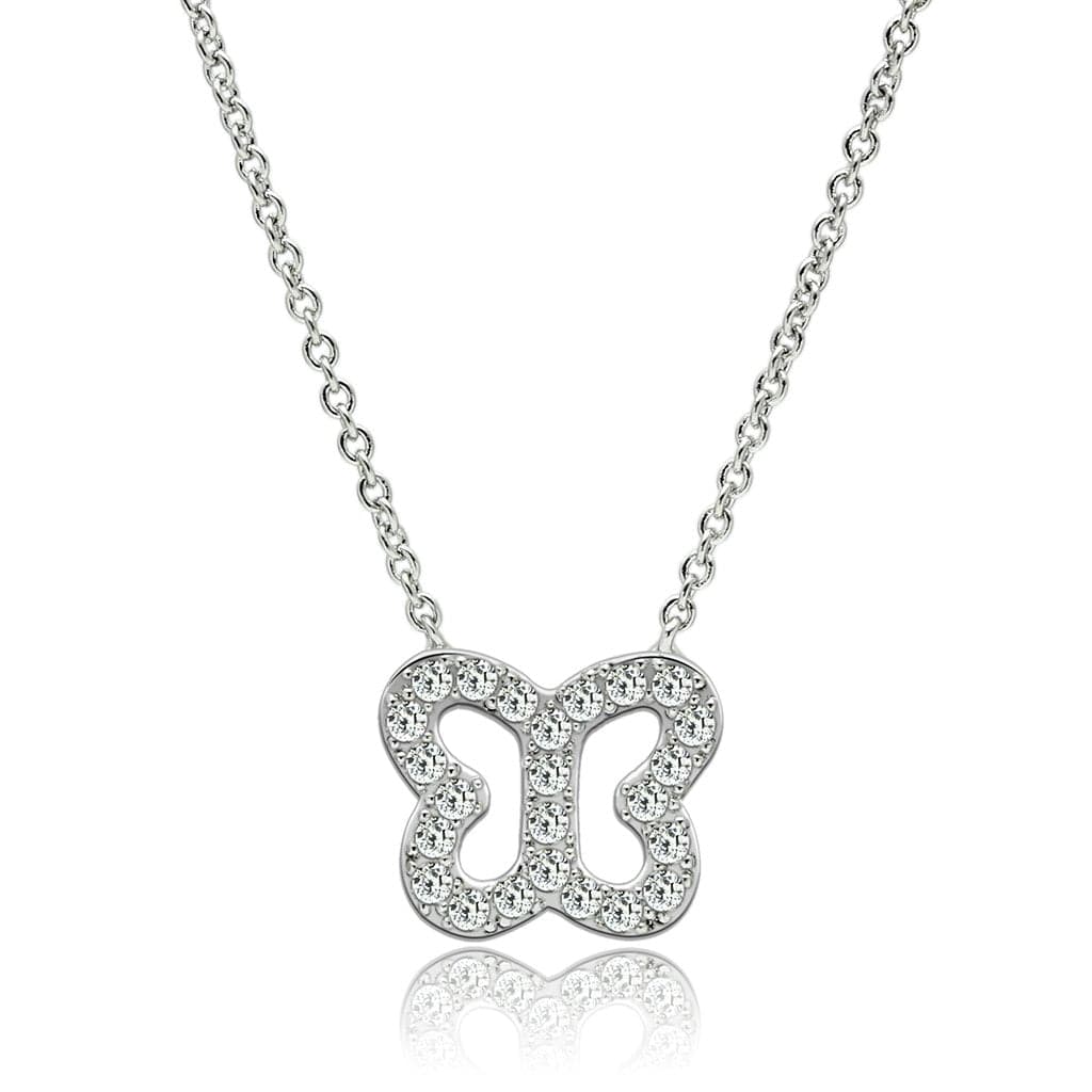 Brass CZ Butterfly Outline Pendant Necklace