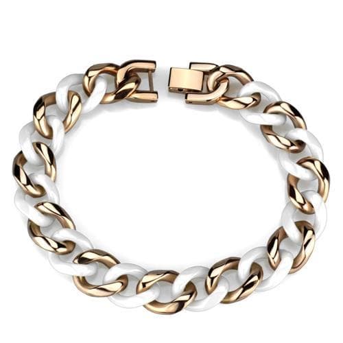 Stainless Steel Rose Gold White Ceramic Curb Link Bracelet