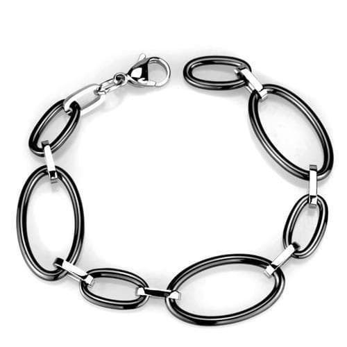 Stainless Steel Black Silver Oval Link Bracelet