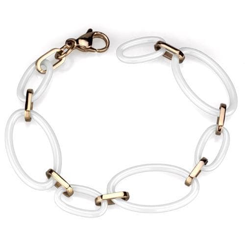 Stainless Steel Rose Gold White Ceramic Oval Link Bracelet