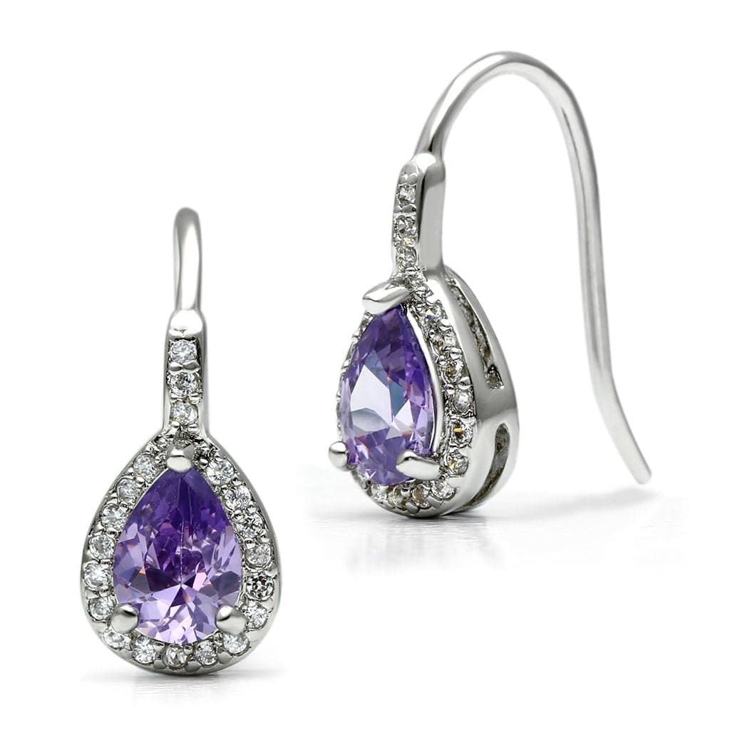 Brass Amethyst Pear CZ Halo Drop Hook Ring
