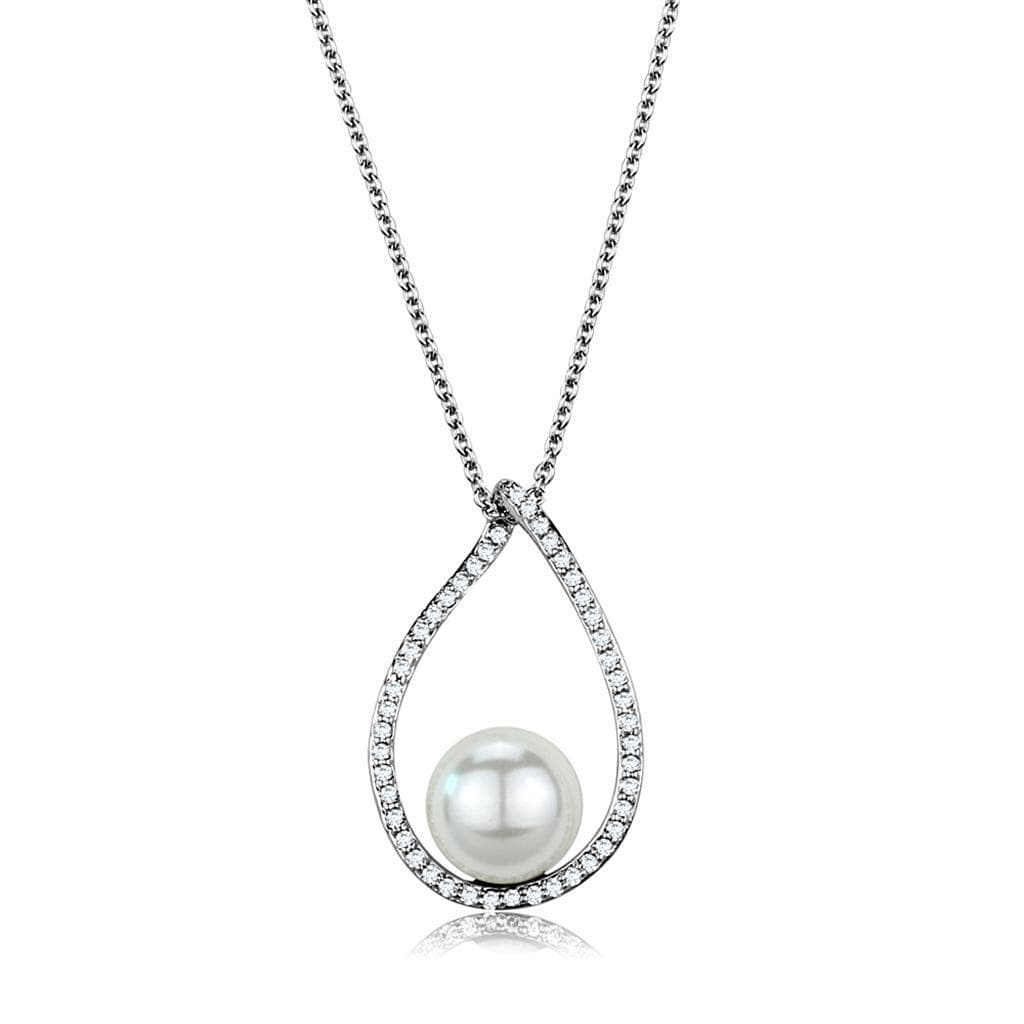 Brass CZ Open Teardrop Pearl Pendant | The Stainless Jewelry