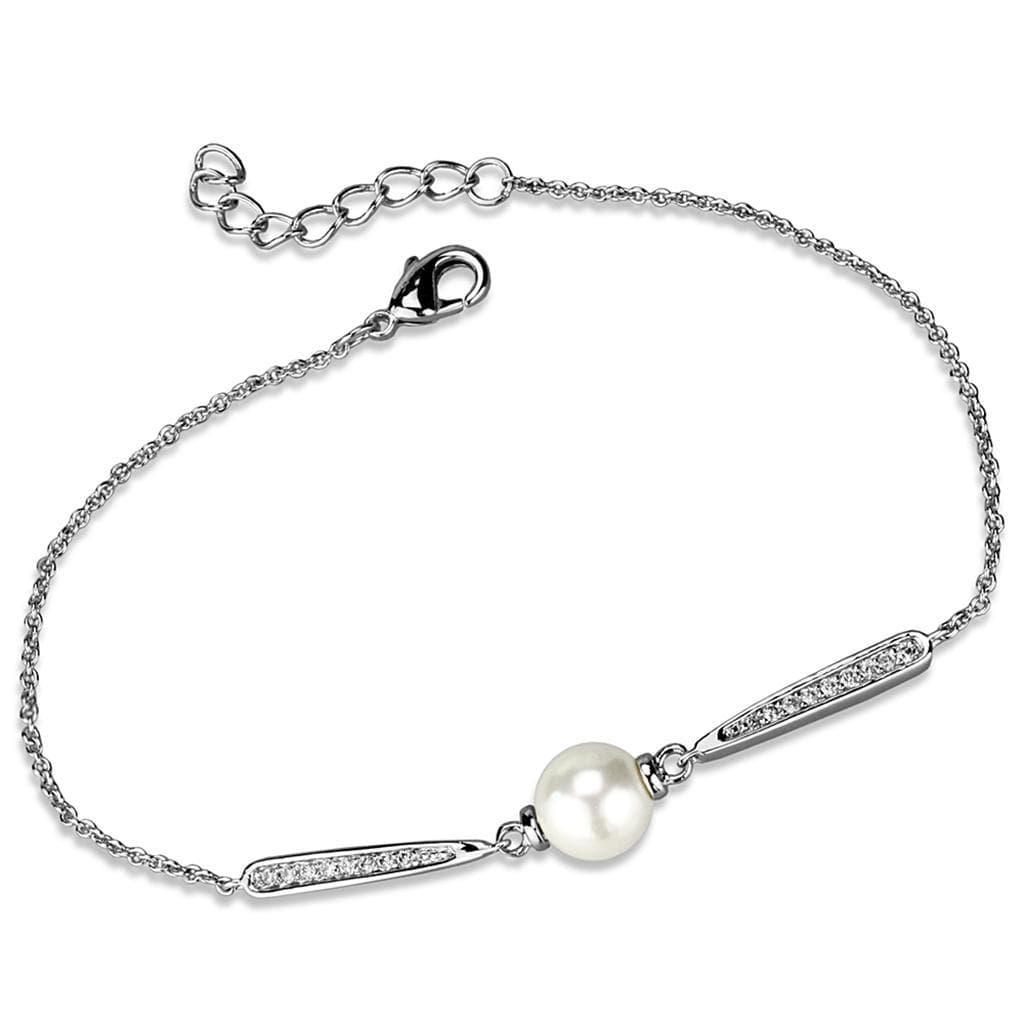 Brass CZ Bar Pearl Chain Bracelet | The Stainless Jewelry