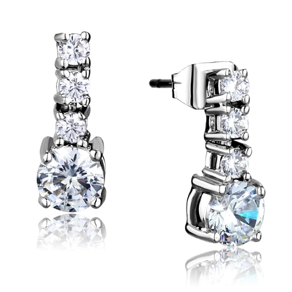 Brass CZ Princess Graduated Three-Stone Drop Earrings