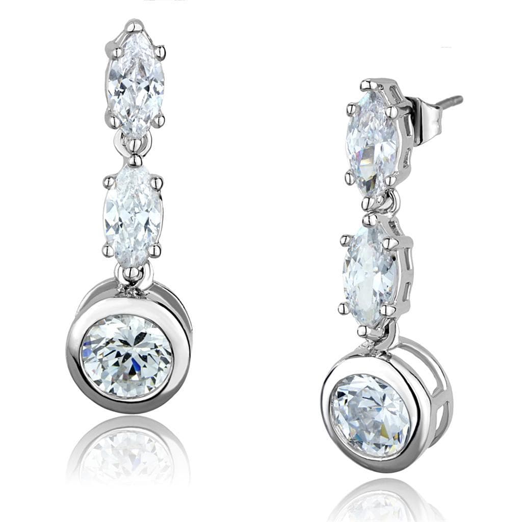 Brass CZ Marquise Bezel Round Tiered Drop Earrings