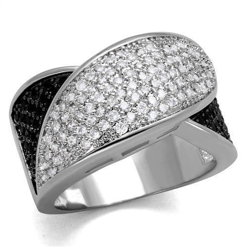 Brass Black White CZ Pavé Crossover Wide Ring