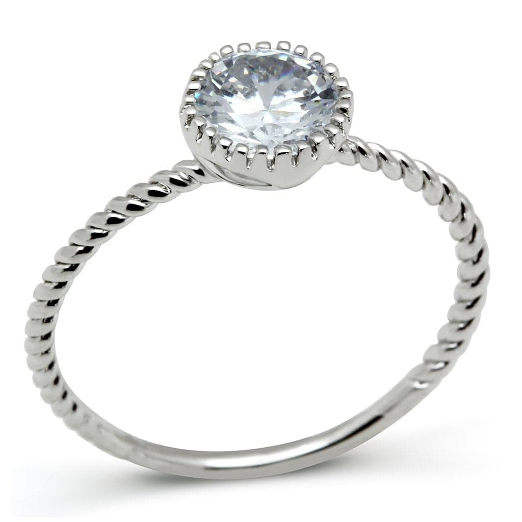 Brass CZ Round Solitaire Twisted Rope Ring