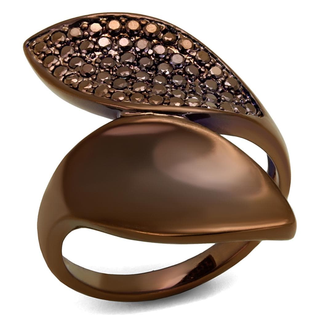 Brass Coffee CZ Pavé Marquise Leaf Ring | The Stainless Jewelry