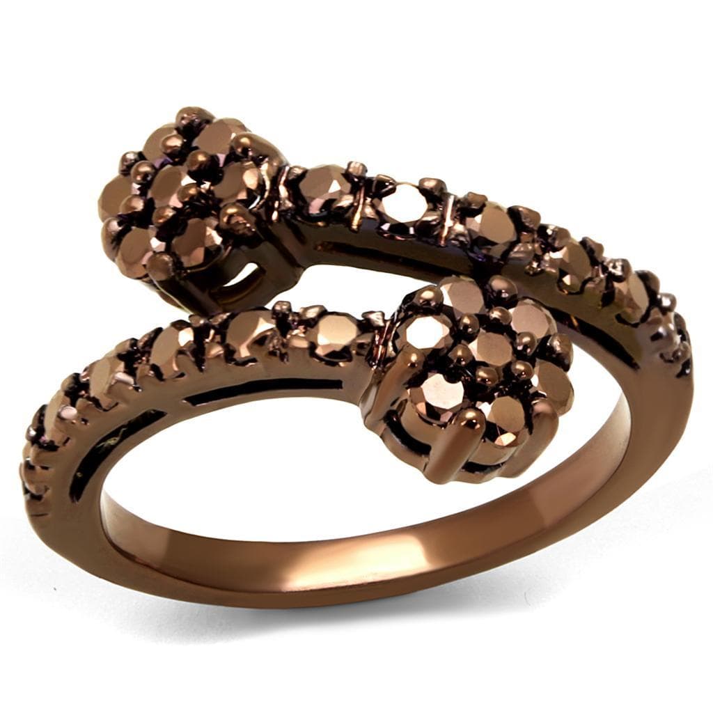 Brass Coffee CZ Floral Bypass Ring | The Stainless Jewelry