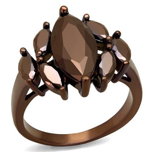 Brass Coffee CZ Marquise Three-Stone Cluster Ring