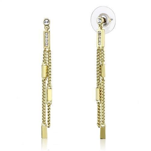 Brass Gold CZ Bar Chain Tassel Earrings | The Stainless Jewelry