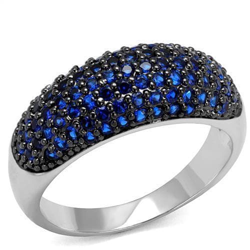 Brass Blue Sapphire Black CZ Pavé Dome Ring