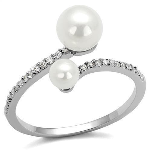Brass Pearl CZ Open Bypass Ring 3W1236 | The Stainless Jewelry