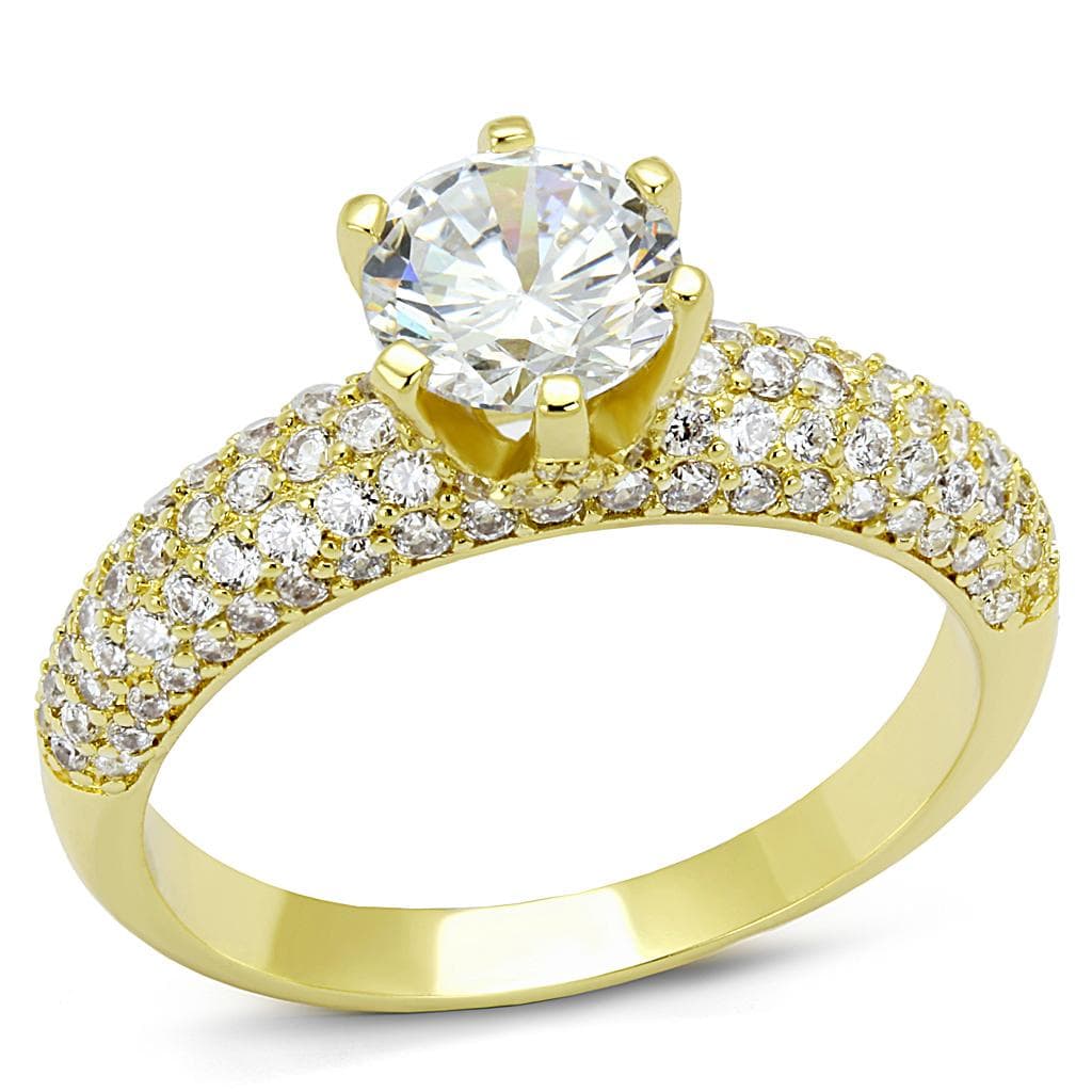 Brass Gold CZ Round Solitaire Pavé Ring | The Stainless Jewelry