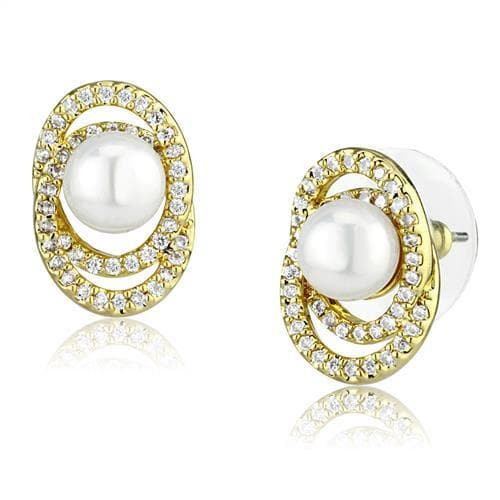 Brass Pearl CZ Swirl Halo Stud Earrings | The Stainless Jewelry