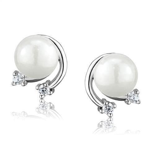 Brass Pearl CZ Curved Accent Earrings | The Stainless Jewelry