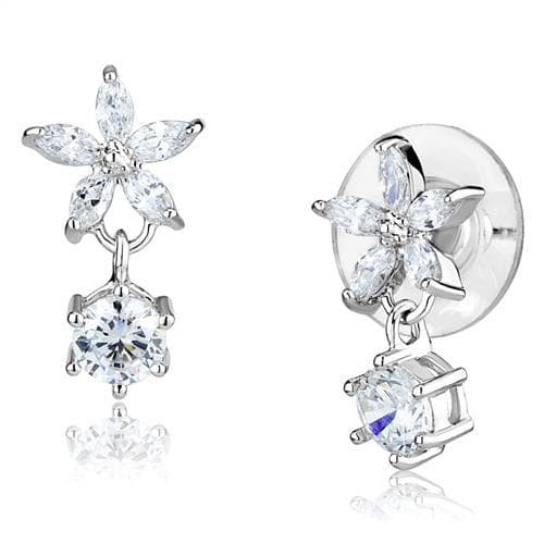 Brass CZ Marquise Flower Star Dangle Earrings