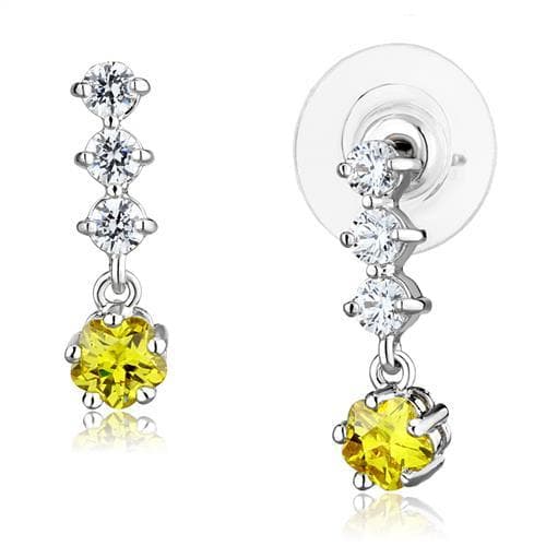 Brass Yellow CZ Round Triple Drop Earrings